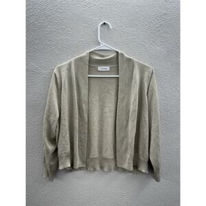Calvin Klein Womens Cardigan Size Unknown Brown Open Front Cropped 3/4 Sleeve
